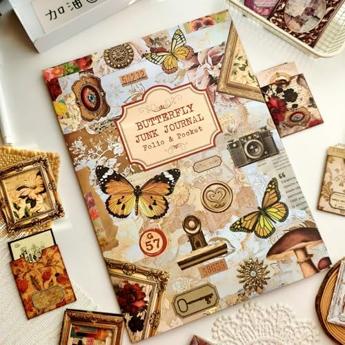 Vintage Junk Journal Kit with DIY Ephemera Storage and Accordion Pockets,11 Sheets Cardstock Pieces for Art Journaling, Scrapbooking and Mixed Media Crafts by EverydayMomentsIntoCreative