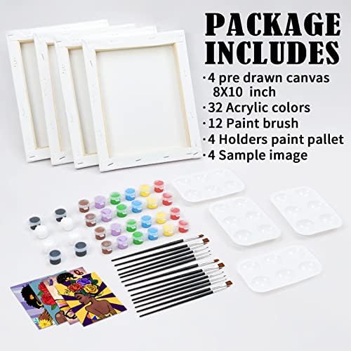 VOCHIC Sip and Paint Kits Pre Drawn Canvas Couples Painting Party Kit with Outline Canvas for Adults Date Night Games for Couple Flower Butterfly Girl Paint Art Set, 4 Pack (8 x 10In) - Image 5
