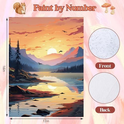 Gueevin 10 Pack Paint by Numbers Kit for Adults Mountain Paint by Number DIY Acrylic Painting Canvas Without Frame, Brushes Simple Oil Painting for Home Wall Decor Gifts 12 x 16 Inch(Mountain Style) - Image 2