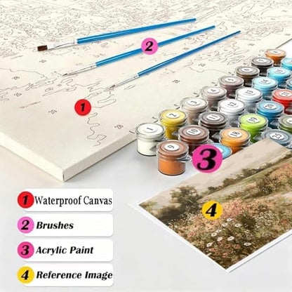 GEMFAMILY Paint by Numbers Wildflower DIY Painting On Canvas,by Number Landscape in Stained by Numbers Kit for Adults Beginner,Acrylic Simple Paint by Number Kits for Home Wall Decor 16 X 20 inch - Image 5