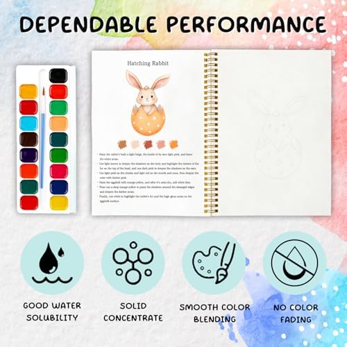 Easter Bunny and Egg Watercolor Workbook, Water Coloring Book, 12 Patterns, Spring Easter Watercolor Kit for Beginners, Relaxing DIY Gift for Adults, Women and Family - Image 3
