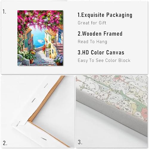 VIGEGU Paint by Numbers Kit for Adults with Framed,Seaside City Landscape Paint by Number DIY Adult Paint by Number Kits Acrylic Oil Painting for Wall Decor 10x12in - Image 5