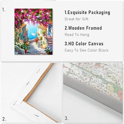 VIGEGU Paint by Numbers Kit for Adults with Framed,Seaside City Landscape Paint by Number DIY Adult Paint by Number Kits Acrylic Oil Painting for Wall Decor 10x12in - Image 5