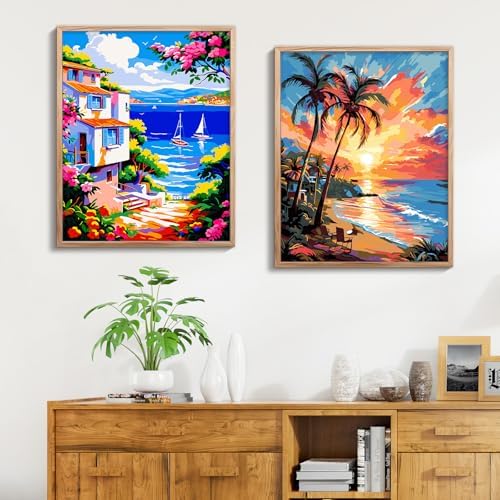 ZTOTZ Pink Landscape Paint by Numbers kit for Adults,Easy Paint by Numbers kit Seaside,Summer Holiday Number Painting for adults16X20 inch - Image 3