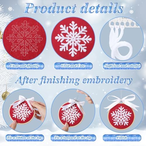 Roowest 6 Sets Christmas Embroidery Kits Snowflake Ornament DIY,Red - Image 4