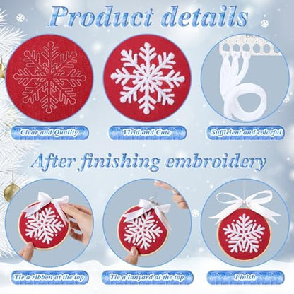 Roowest 6 Sets Christmas Embroidery Kits Snowflake Ornament DIY,Red - Image 4