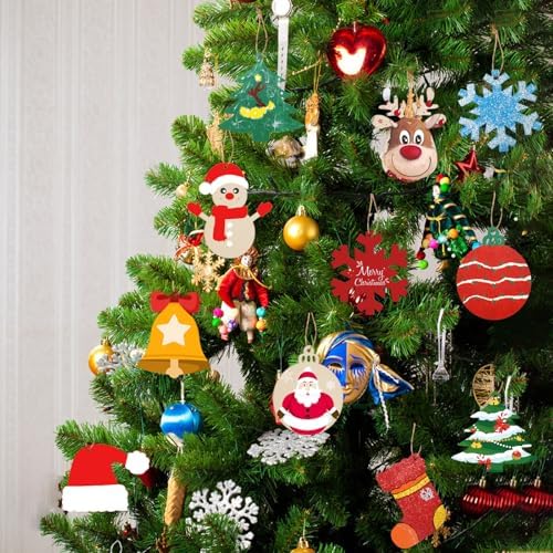 Christmas Craft Painting Kits, 48pcs Wooden Christmas Ornaments, Unfinished Paintable Blank Wood Slice with 8 Styles & Crafts Making Supplies, DIY Xmas Tree Decor Art Activity for Family Fun - Image 2