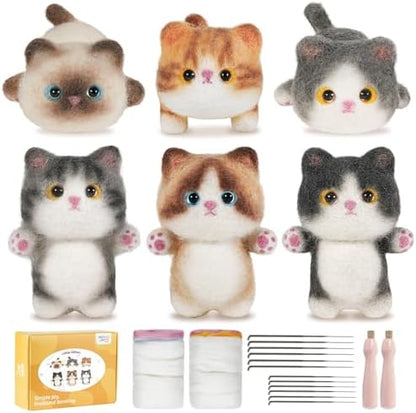 MOREJMTT Needle Felting Kit,6Pieces Cats Making Wool Needle Felting Starter Kit with Instruction,Felting Kits for Beginners Adult,Needle Felting kit Beginner,Wool Felting kit(6 Pack Cats) by MOREJMTT