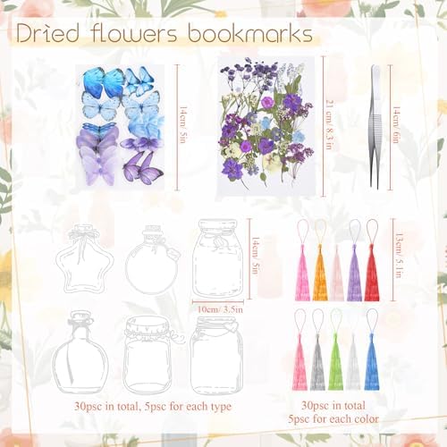 TaoBary 152 Pcs Dried Flower Bookmark Set DIY with Tassels, Pastel Color - Image 3