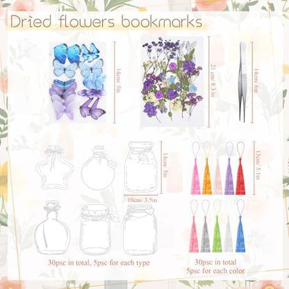 TaoBary 152 Pcs Dried Flower Bookmark Set DIY with Tassels, Pastel Color - Image 3