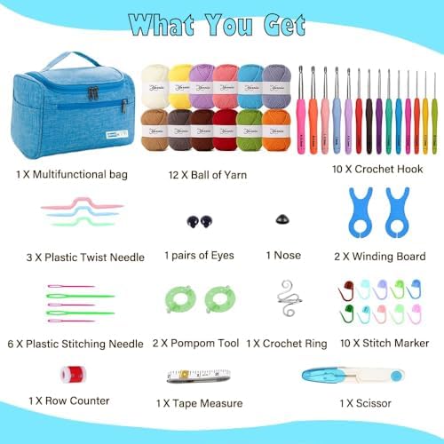 Yarniss Crochet Kits for Beginners,Learn to Crochet Set with Bag,Turquosie - Image 2