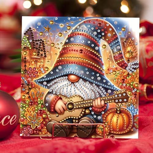 jinglinhh 6pcs Diamond Art Painting Pumpkin Guitar Gnome Greeting Cards with Envelopes, DIY Card Making Kits for Adults, Diamond Art Postcards Christmas Cards Craft Gifts - Image 6