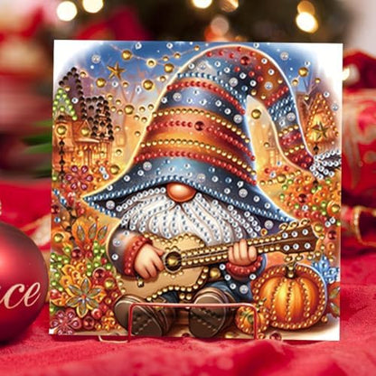 jinglinhh 6pcs Diamond Art Painting Pumpkin Guitar Gnome Greeting Cards with Envelopes, DIY Card Making Kits for Adults, Diamond Art Postcards Christmas Cards Craft Gifts - Image 6