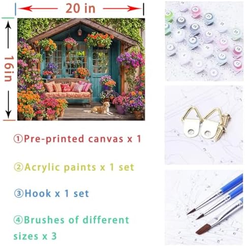Flower House Paint By Numbers Kit For Adults Garden Adult Paint By Number Kits On Canvas Dog Village Oil Painting Kit For Beginners Adults' Paint-By-Number Kits For Gift Home Wall Decor 16x20 Inch - Image 5