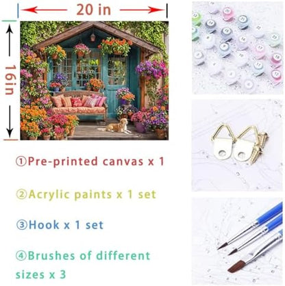 Flower House Paint By Numbers Kit For Adults Garden Adult Paint By Number Kits On Canvas Dog Village Oil Painting Kit For Beginners Adults' Paint-By-Number Kits For Gift Home Wall Decor 16x20 Inch - Image 5
