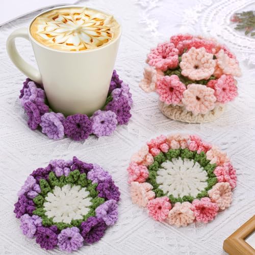 Iuuidu Crochet Kit for Beginners-4PCS Coaster Pot Crochet Flower Kit by Iuuidu