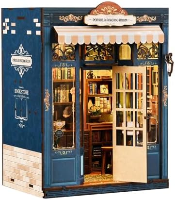 DIY Miniature Dollhouse Kit Book Nook Pergola Reading Room with LED Light, Wooden 3D Miniature House Craft Kit for Adults, Bookshelf Insert Decor by Unknown