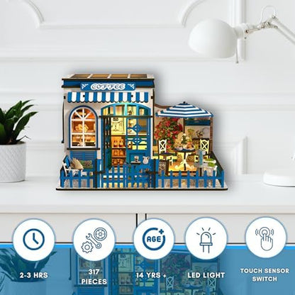 DIY Book Nook Kit LED 3D Puzzle - Santorini Sun Coffee Shop - Image 2