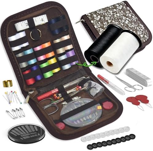 Sewing Kit Gifts for Grandma, Mom, Friend, Traveler, Adults, Beginner, Emergency,Sewing Supplies Accessories with Scissors,Sewing Needles Thimble, Thread,Tape Measure etc(Wildflower Brown, S) by LE+PAON