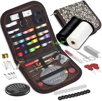 Sewing Kit Gifts for Grandma, Mom, Friend, Traveler, Adults, Beginner, Emergency,Sewing Supplies Accessories with Scissors,Sewing Needles Thimble, Thread,Tape Measure etc(Wildflower Brown, S) by LE+PAON