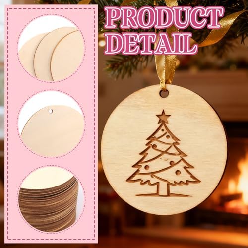 FSWCCK 50 Pcs 3in Wood Circles with Holes & Ropes, Discs for Painting DIY - Image 6