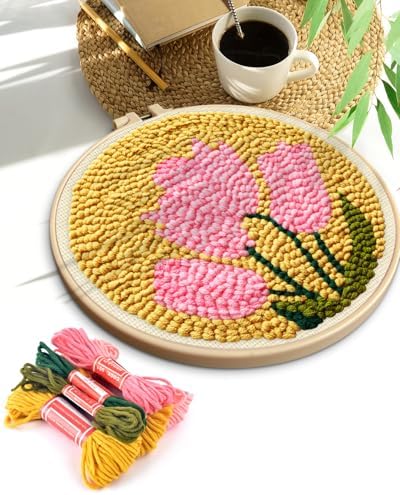 TINDTOP Punch Needle Embroidery Kits, Tulip Punch Needle Kits for Adults Beginner, Tool with Punch Needle Fabric, Hoops, Yarns and Sewing Needles - Image 5