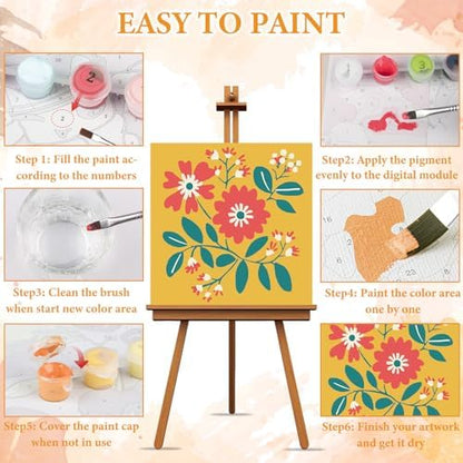 NAIMOER 4 Pack Flower Paint by Numbers Kits for Adults Beginner with Wooden Framed, Flowers Color by Numbers on Canvas Painting Kits for Adults, Easy Paint DIY Acrylic for Home Wall Decor 8X8 Inch - Image 5
