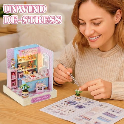 Kisoy Dollhouse Miniature with Furniture Kit, DIY 3D Wooden DIY House Kit with Dust Cover,Handmade Tiny House Toys for Teens Adults Gift (Yummy Candy) - Image 3