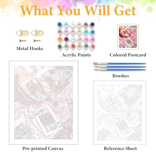 Paint by Numbers Kit for Adults, Pink Cocktail & Playing Cards, 16x20 Inch - Image 5