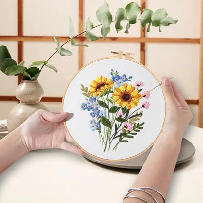 Ohcol 3 Sets Embroidery Kit for Beginners Cross Stitch Kits Needlepoint Kits Crafts for Adults with 3 Embroidery Hoops Easy-to-Follow Operating Instructions,Needle Point Kits with Flowers Patterns - Image 3