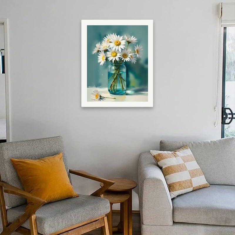 Daisy Bouquet Paint by Numbers Kit for Adults - DIY White Daisies in Glass Jar Painting on Canvas 16x20 Inches, Acrylic Paint Set, Suitable for Beginners, Floral Art for Home Decoration or Gifts - Image 4