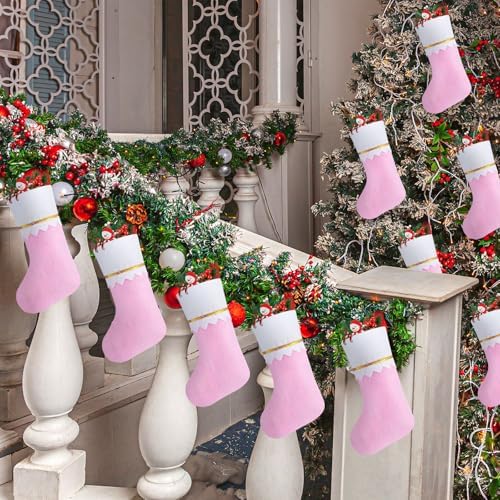 Skylety 24 Pcs Christmas Stockings Bulk Pink Felt Hanging Ornaments - Image 6