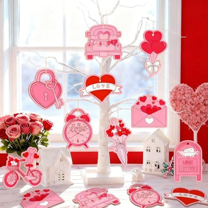 80PCS Wooden Heart Ornaments to Paint Valentine's Day Craft,10 Styles DIY Blank Unfinished Wood Heart Cutouts Ornament for Crafts Spring Tree Hanging Decorations Love - Image 4