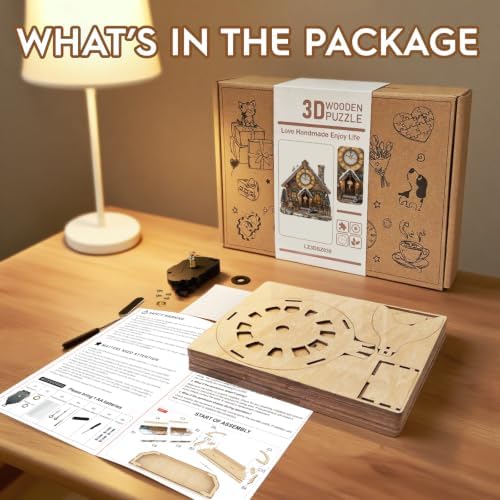 3D Wooden Puzzles for Adults-Wooden House Puzzle Clock-Adult Craft - Image 5