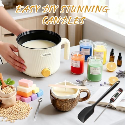 AOTOIE Wax Melter for Candle Making, Wax Melters Pot with Silicone Pouring Spout, DIY Candle Making Kit Included Centering Device, Stirring Spoon, Wicks, Wick Stickers,Wax Melter Supplies - Image 4