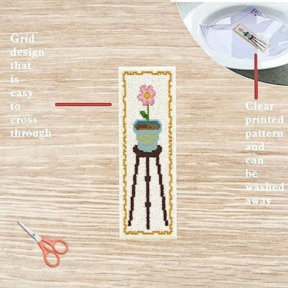 FREEBLOSS 6 Set Cross Stitch Bookmark Kit Flowers Patterns Stamped Cross Stitch Kit with Instruction Embroidery Kit for Adults Beginners Reading Gift 8''x2.4'' - Image 3