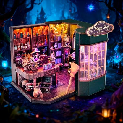 Magic Shop Book Nook Kit - DIY Miniature House Dollhouse Kit for Adult and Teens, Tiny House Bookshelf Decor 3D Wooden Puzzle with LED Lighting, Gifts for Family, Friends (Magic Shop) - Image 2