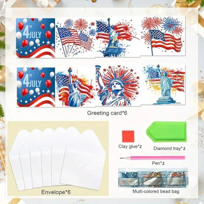 jinglinhh 6pcs Flag Statue of Liberty Fireworks Diamond Art Painting Greeting Cards with Envelopes, DIY Card Making Kits for Adults, Diamond Art Postcards Christmas Cards Craft Gifts - Image 3