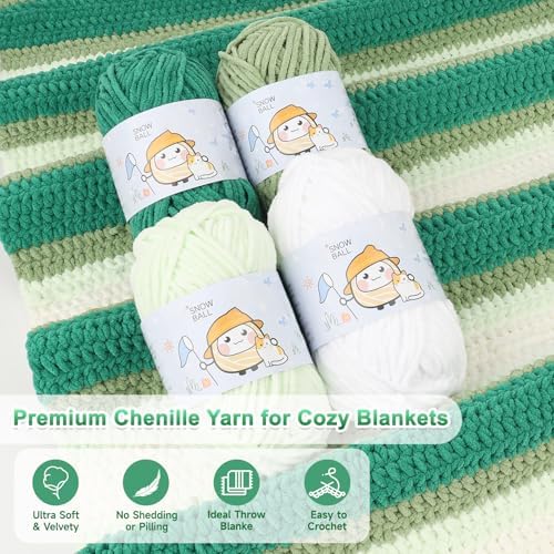 Reessy Crochet Blanket Kit for Adult Beginners, Green Ombre Chenille Yarn - Image 3
