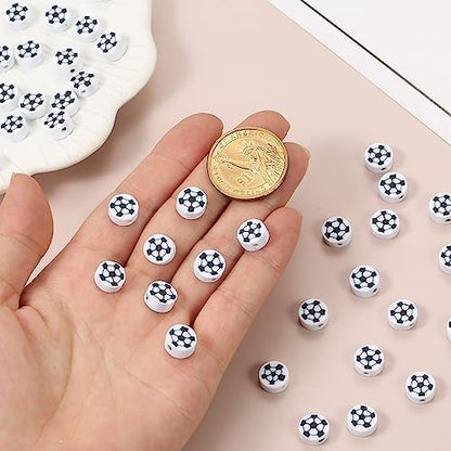 100pcs Sports Polymer Clay Beads Football Beads DIY Jewelry Making for Earring Bracelet Necklace Key Chains Craft Accessories (White Football) - Image 4
