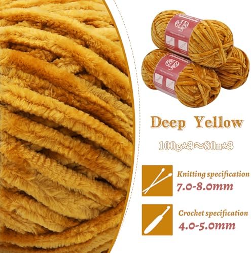 LUNARM Chenille Yarn 3 Pack 3.5oz Chunky Blanket Velvet Yarn 263 Yard - Image 3