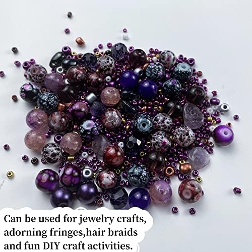 Assorted Glass Resin Beads Multi Size Colors Smooth Cracked Gravel Millet Spacer Beads for Bracelets Necklace Earring DIY Jewelry Making Craft(Deep Purple Series) - Image 5