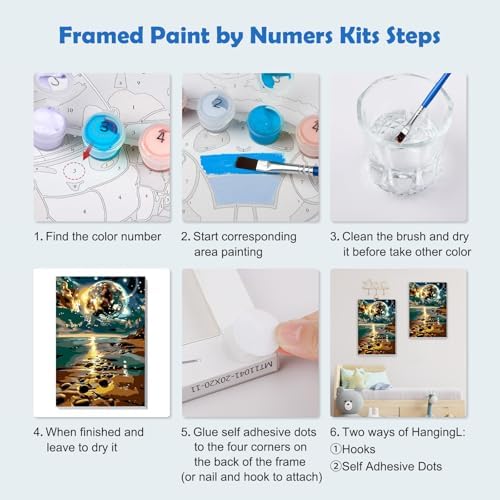 MOGTAA Starry Sky Paint by Numbers Kit for Adults Beginners with Frame, Beach Landscape Adult Paint by Number Kits on Canvas with Easel, Easy DIY Oil Painting Kits for Home Decor, 8x12in - Image 6