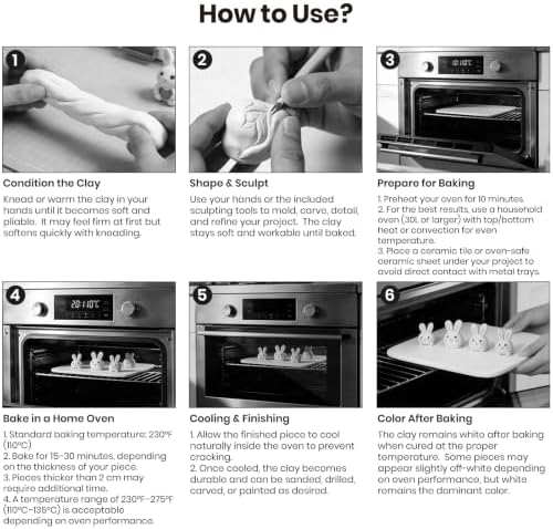 CALPALMY Oven Bake Polymer Clay 10lb with Tools Kit, White Sculpting Material for Modeling & Crafts, Soft Until Baked, Non-Toxic DIY Clay for Figurines, Miniatures, Jewelry & Pottery Projects - Image 6