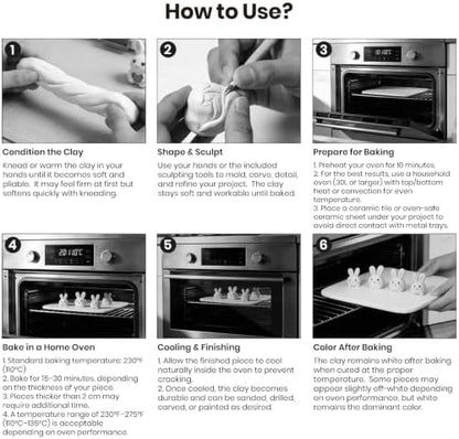 CALPALMY Oven Bake Polymer Clay 10lb with Tools Kit, White Sculpting Material for Modeling & Crafts, Soft Until Baked, Non-Toxic DIY Clay for Figurines, Miniatures, Jewelry & Pottery Projects - Image 6