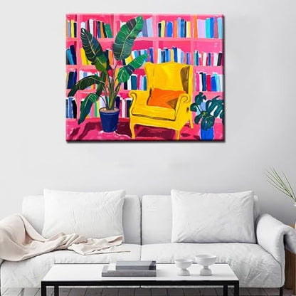 Bookshelf Book Theme Library Paint by Numbers Kits for Adult Paint by Numbers Kits Boho Painting Kits on Canvas with Brushes and Acrylic Pigment for Home Wall Decor Without Framed 16''W x 20''H - Image 3