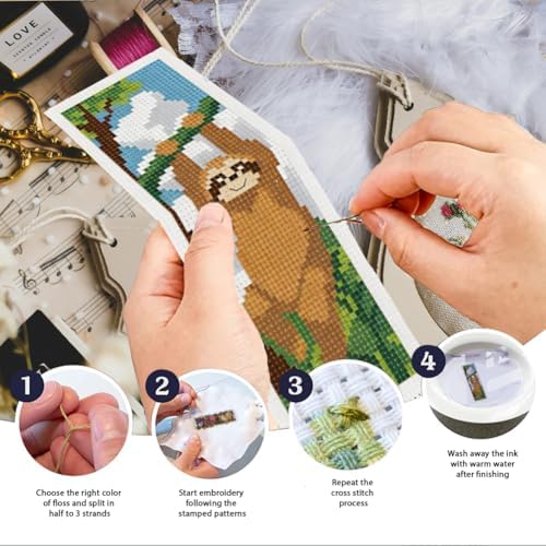 INFUNLY Forest Animals Cross Stitch Bookmark Kit 10x7.7 Wildlife Stamped Embroidery Bookmark Set Fox Raccoon Panda Needlework Bookmarks Kit Deer Goose Handmade Cross Stitch Bookmarks for Writer Gift - Image 4