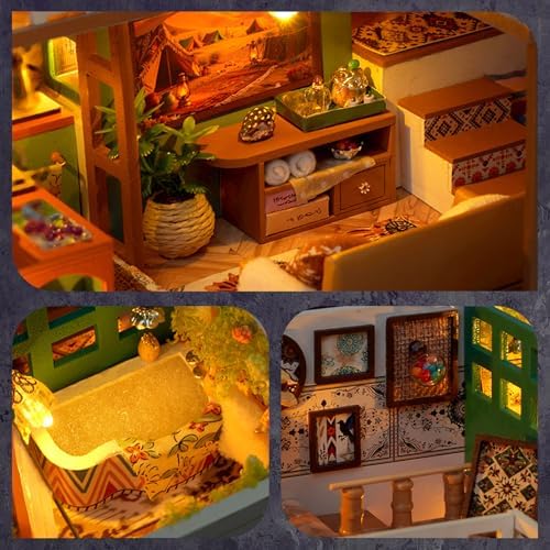 DIY Miniature House Kit, Dollhouse Kit w/Dust Cover Adult, Boho Loft - Image 5