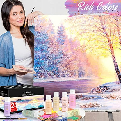 Caliart 24 Colors Pastel Acrylic Paint Set with 12 Brushes - Image 5