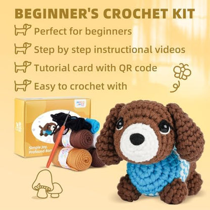MOREJMTT Crochet Kit for Beginners, Learn to Crochet, Include Easy Knitting Soft Yarn, Step-by-Step Video Tutorial, Hook, Holiday Birthday Gift for Adults (Sausage Dog) - Image 6